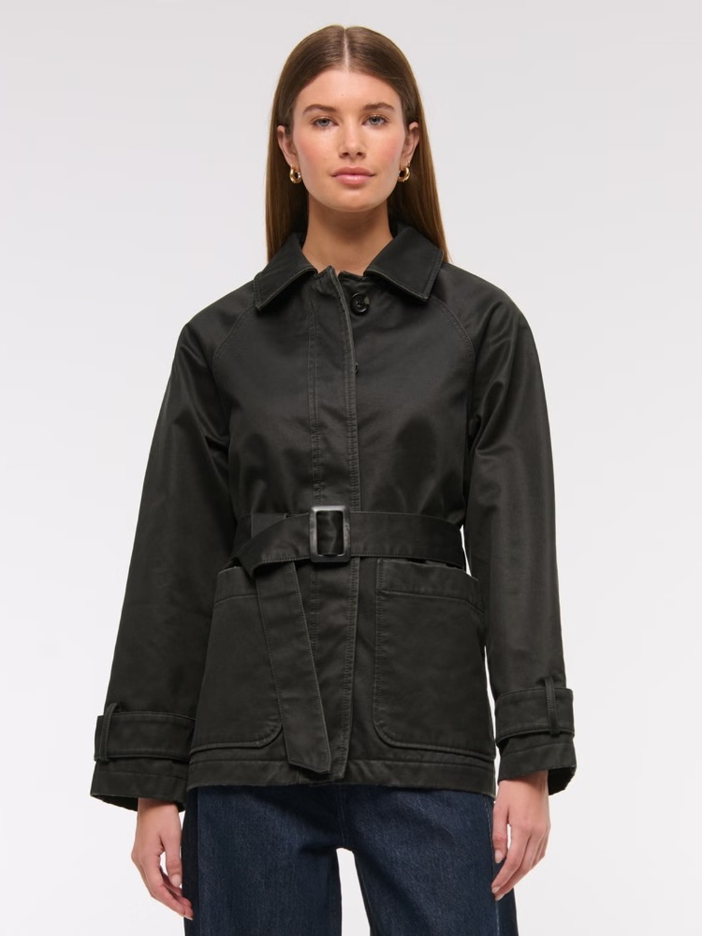 Abercrombie & Fitch Black Belted Trench Jacket